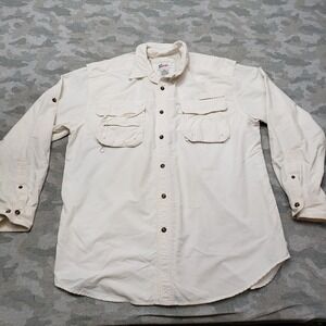 Worldwide Sportsman Shirt Mens XL Beige Pockets Long Sleeve Button-Up Fishing